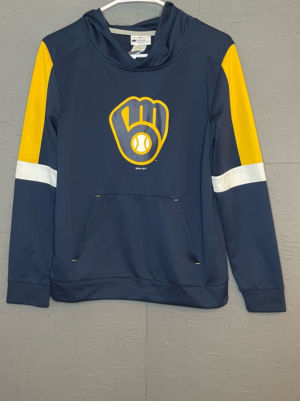 Milwaukee Brewers Youth Performance Hoodie L 14/16 Navy Yellow GEN2 MLB